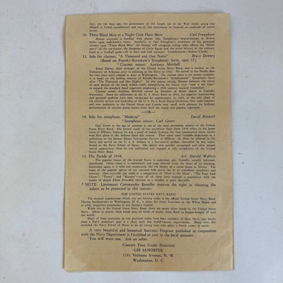 Vintage 1948 United States Navy Band Spring Concert Tour Program USN - Picture 3 of 4